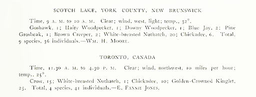 Scan from Volume 3, 1901 Issue of Bird-Lore: results of the first two Canadian contributions to the Christmas Bird Census